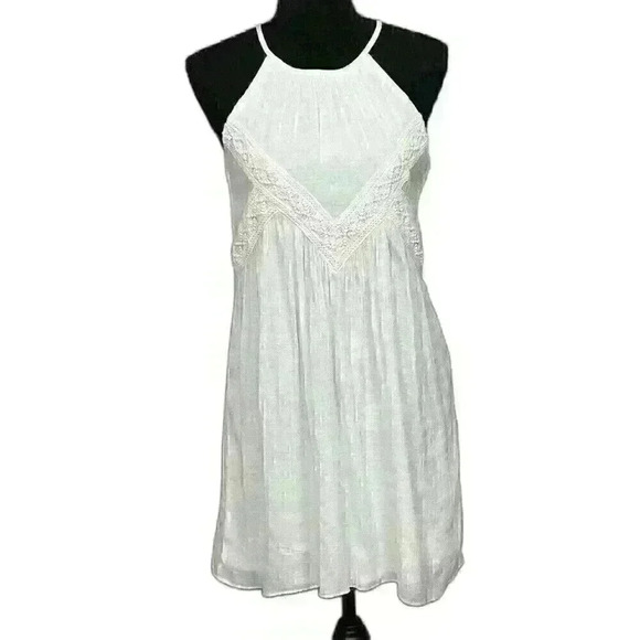 A Byer Womens M White Embroidered Halter Midi Dress Sleeveless Boho Cottagecore - Picture 1 of 12